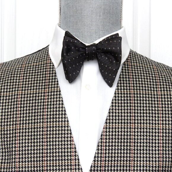 NWT Men's Self tied Bow Tie Black Grey Silk Butterfly Bowtie big bow tie S526 - Picture 10 of 10